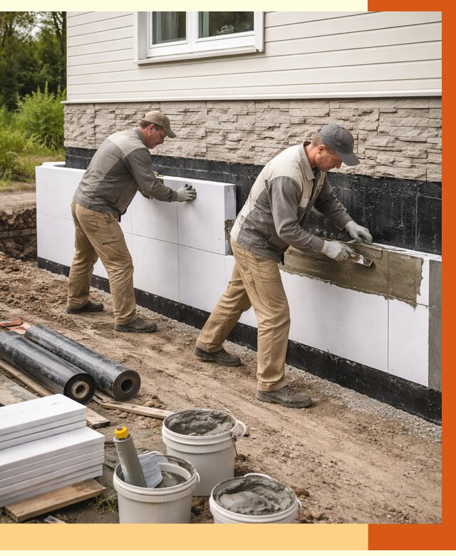 Утепление фундамента снаружи в Узловой от 4278 руб. за м² | ТепломастерЗлв