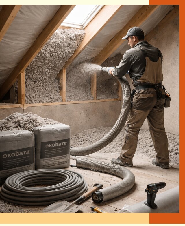Утепление мансарды эковатой в Узловой от 2241 руб/м2 — монтаж, задувка, цена | ТепломастерЗлв