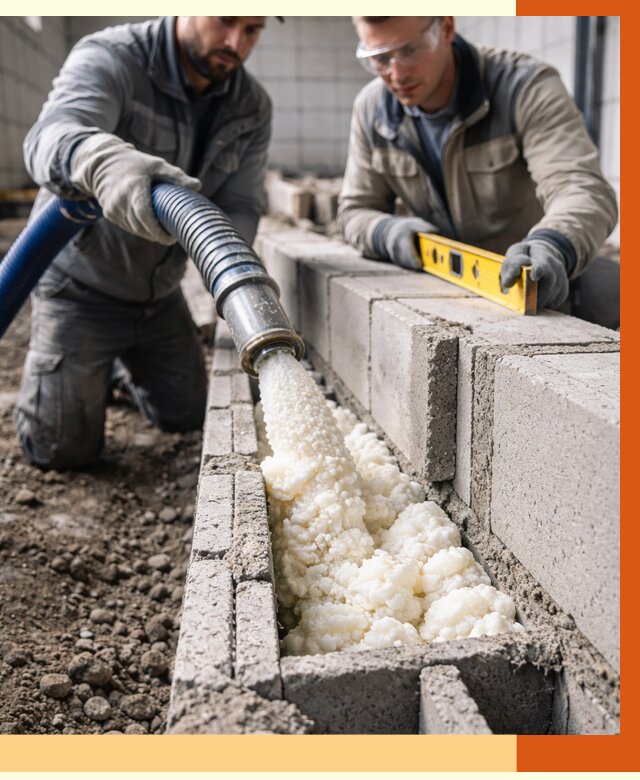 Заполнение колодцевой кладки ППУ в Узловой от 4278 руб. за м2 | ТепломастерЗлв