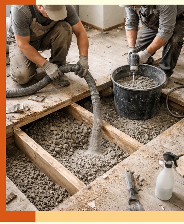 Заполнение пустот пола в Узловой полиуретаном и пенополистиролом