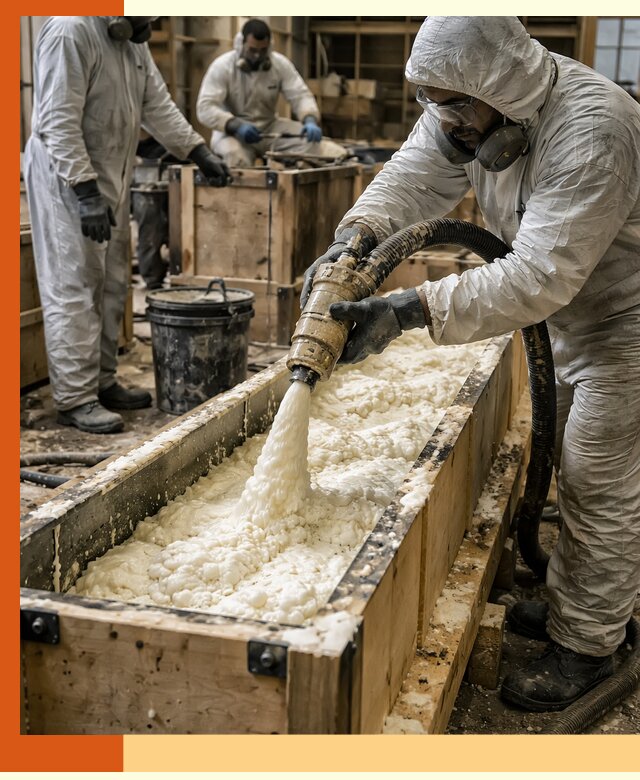 Заливка пенополиуретана в формы для утепления в Узловой