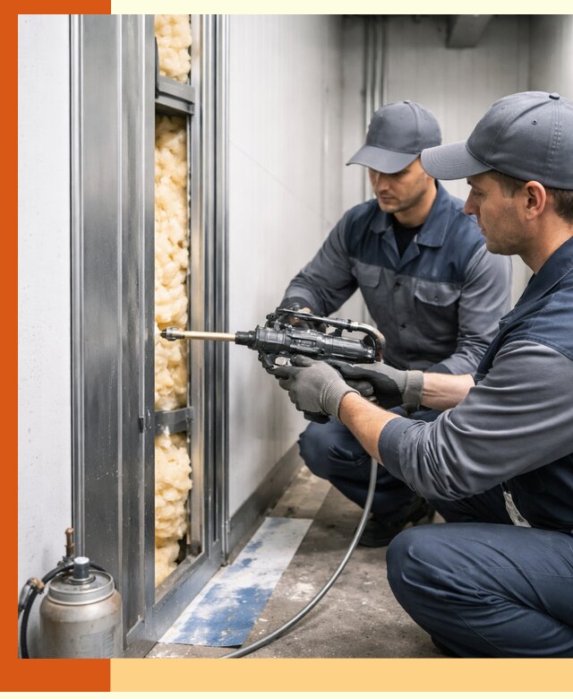 Заполнение пустот холодильных панелей в Узловой специализированной пеной